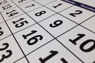 Perspective view of dates on a calendar stretching to the horizon